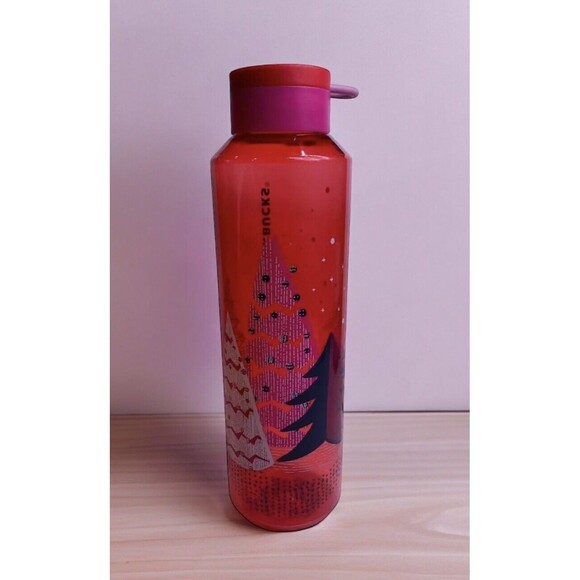 Starbucks Plastic Water Bottle Christmas Holiday Pink Tree 24 oz 2021 - Picture 1 of 13